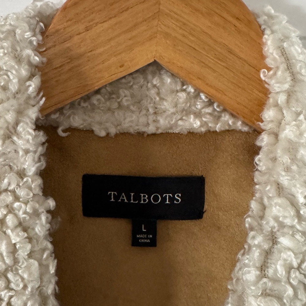 TALBOTS Faux Suede Sherling Sherpa Drape Tan Vest Large - Picture 2 of 6